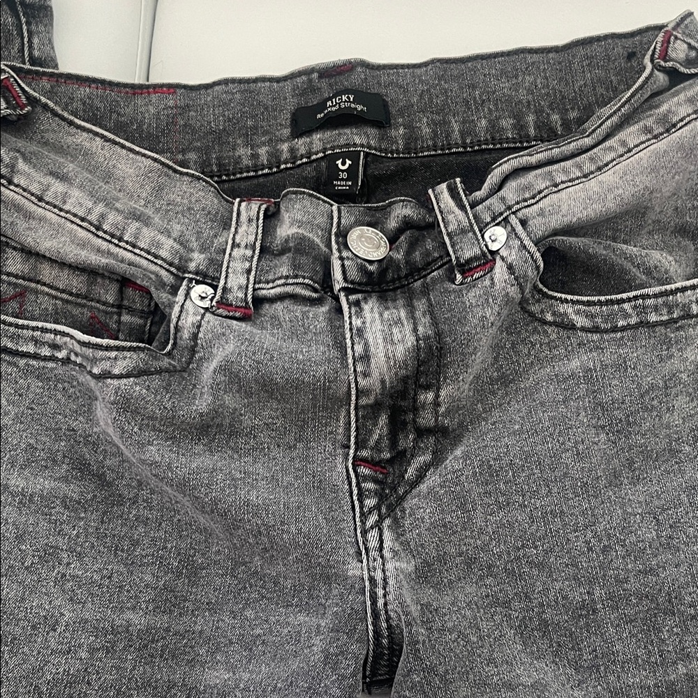 True Religion Mens Black Jeans with Red Stitching - Picture 3 of 6